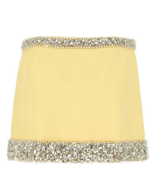 Miu Miu Embellished Cady Miniskirt in Yellow Womens Clothing Skirts Mini skirts 