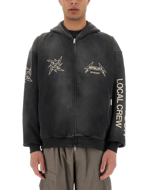 Represent Black Oversized Zip-Up Hoodie With Bold Graphics