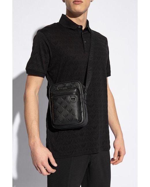 Emporio Armani Black Monogrammed Shoulder Bag, for men