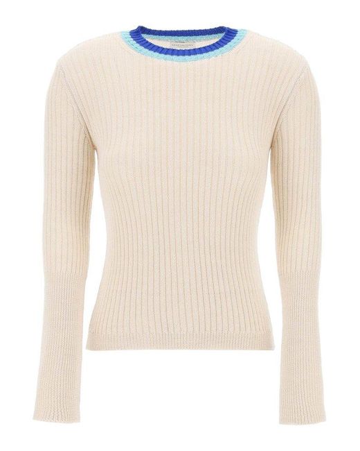 Dries Van Noten White Contrast Collar Pullover Sweater With Tire