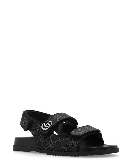 Gucci Black Monogrammed Logo Plaque Sandals