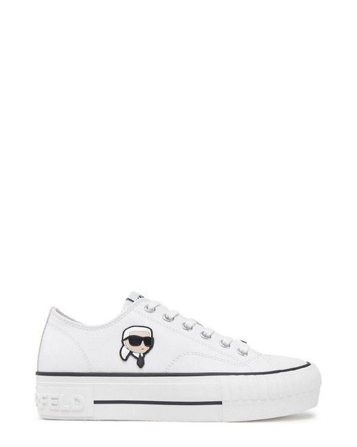 Karl Lagerfeld White Round-Toe Lace-Up Sneakers