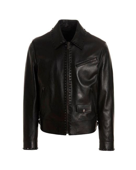 Valentino Black Studs Embellished Leather Jacket for men