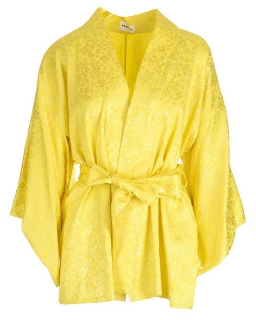 P.A.R.O.S.H. Yellow Allover Floral Printed Belted-waist Kimono Jacket