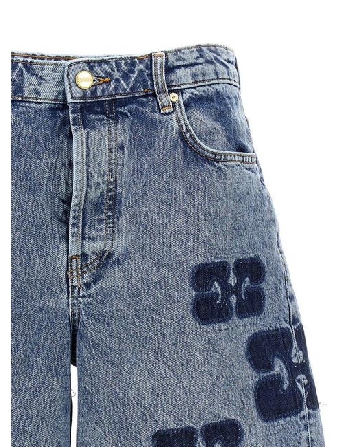Ganni Butterfly Motif Denim Shorts in Blue | Lyst UK