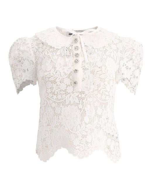 Self-Portrait White Floral-lace Short Sleeved Top