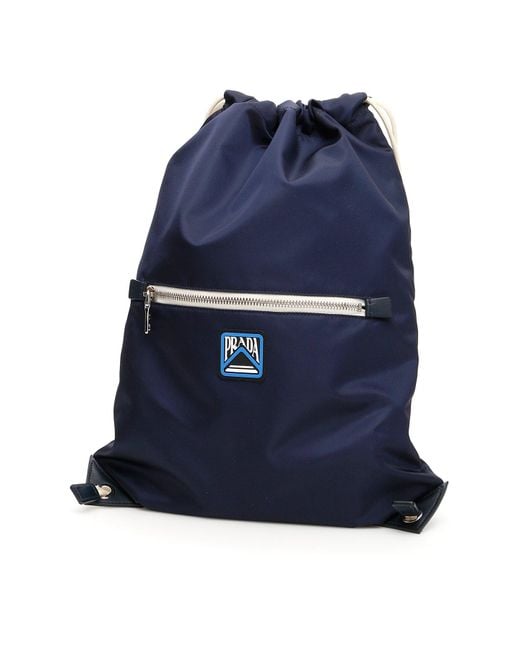 Prada Blue Navy Logo Drawstring Backpack for men