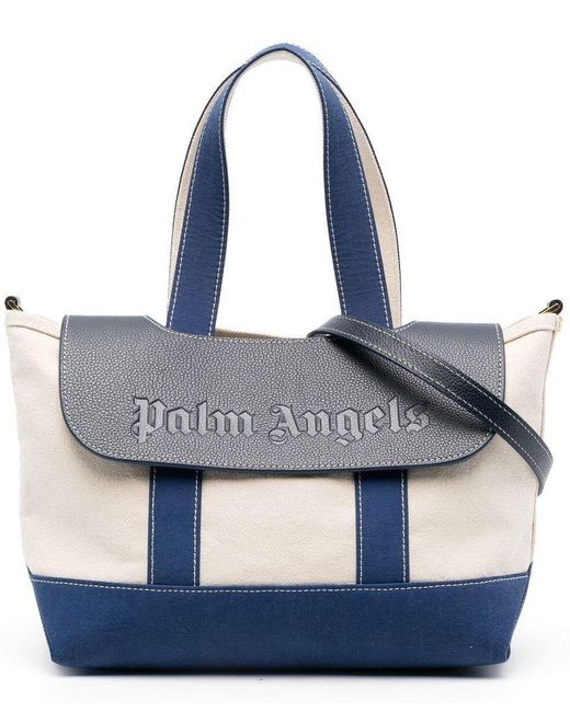 Palm Angels Blue Palm Beach Logo Debossed Tote Bag
