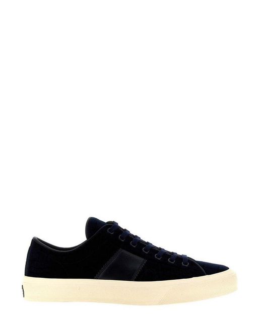 Tom Ford Black Cambridge Lace-Up Velvet Sneakers for men