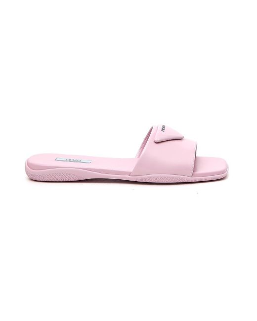 Prada Pink Triangle Logo Slide Sandals