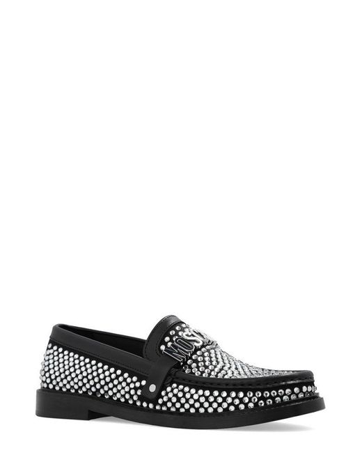 Moschino Black Embellished Round-toe Loafers
