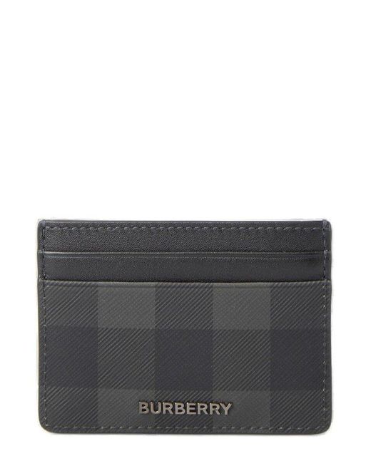 Burberry Leather Checked Logo Plaque Cardholder in Grey for Men | Lyst UK