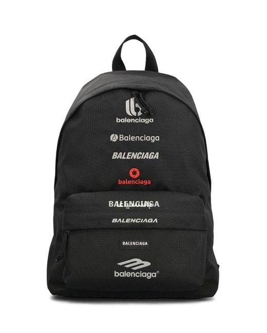 Balenciaga Black Explorer Logo Detailed Backpack for men