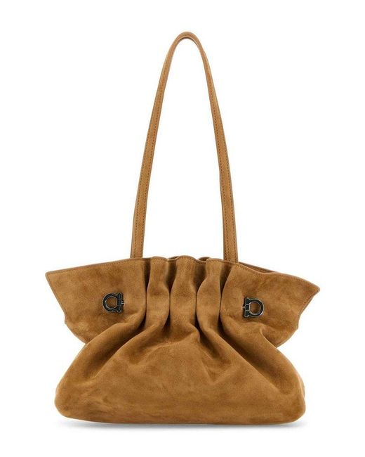 Ferragamo Brown Gather Detailed Shoulder Bag