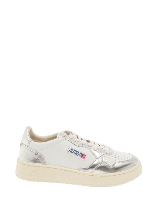 Autry White Medalist Lace-Up Sneakers for men
