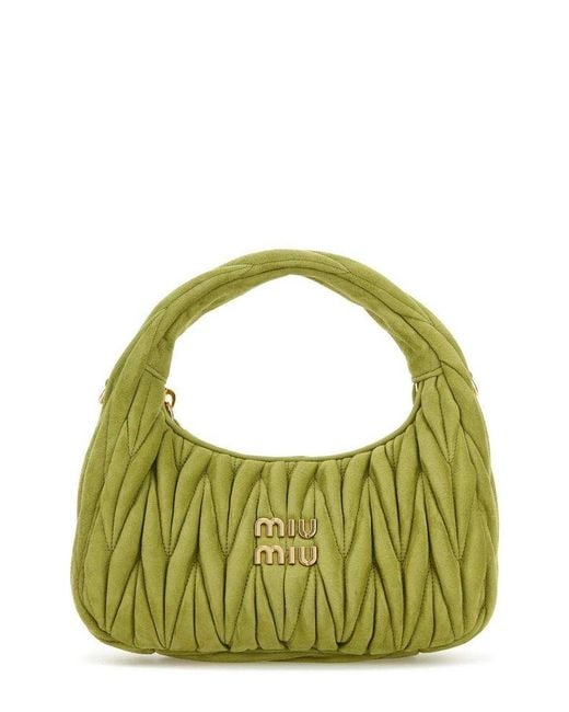 Miu Miu Green Wander Matelassé Zipped Handbag