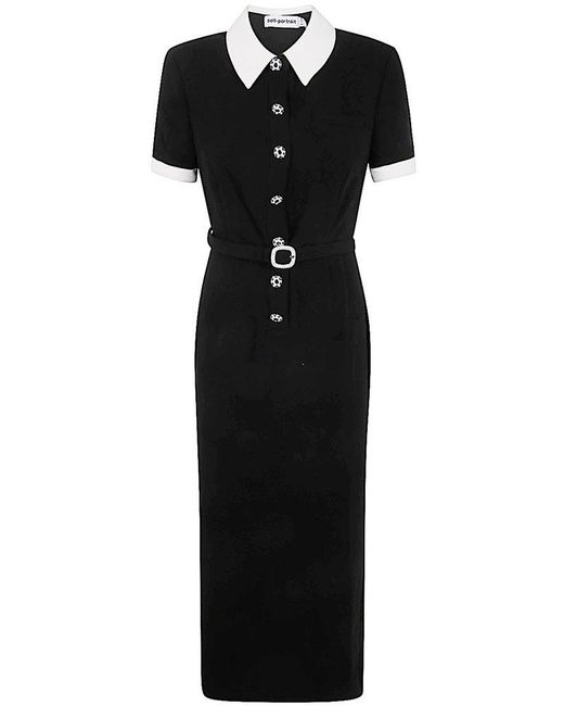 Self-Portrait Black Crepe Contrast Midi Dress