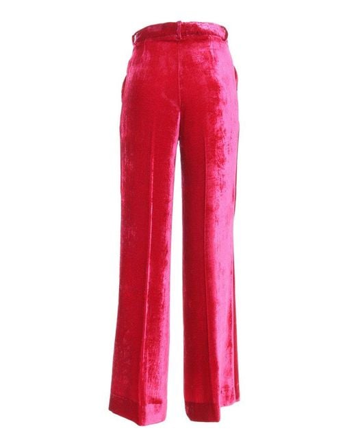 P.A.R.O.S.H. Red Pleat Detailed Wide-Leg Velvet Trousers