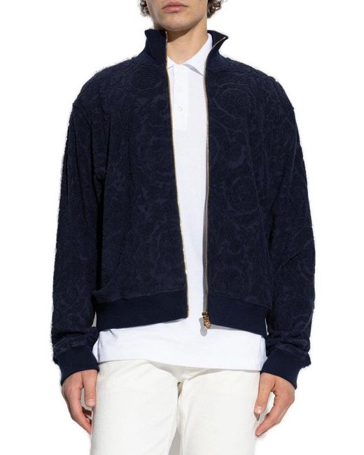 Versace Blue Barocco Pattern Zipped Sweatshirt for men