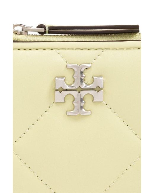 Tory Burch Natural Quilted Wallet With Logo,