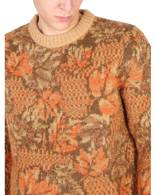 ERL Brown Floral Knit Choker Sweater for men