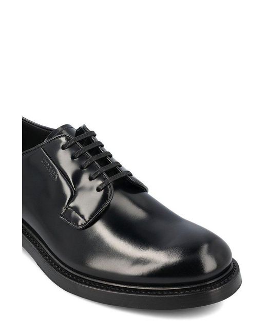 Prada Black Almond Toe Derby Shoes for men