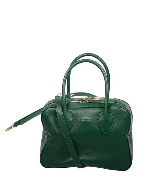 Ferragamo Green Logo-printed Zipped Tote Bag