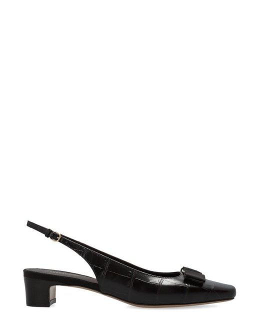 Ferragamo Black Iconic Bow Slingbacks