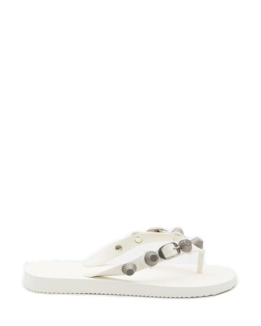 Balenciaga White Cagole Stud Embellished Sandals