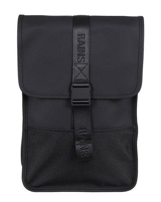 Rains Black Logo Detailed Buckle Fastened Backpack for men