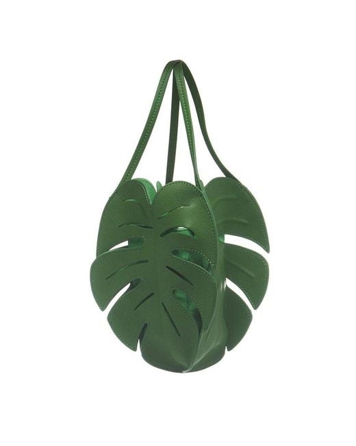 Staud Green Palm Leaf Cut-out Detailed Bucket Bag