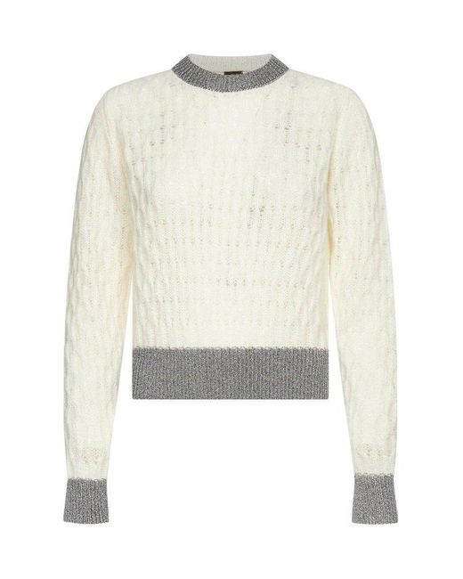 Pinko White Crewneck Two Tone Knitted Jumper