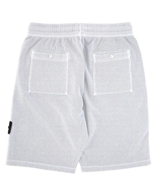 Stone Island White Logo-Patch Drawstring Shorts for men