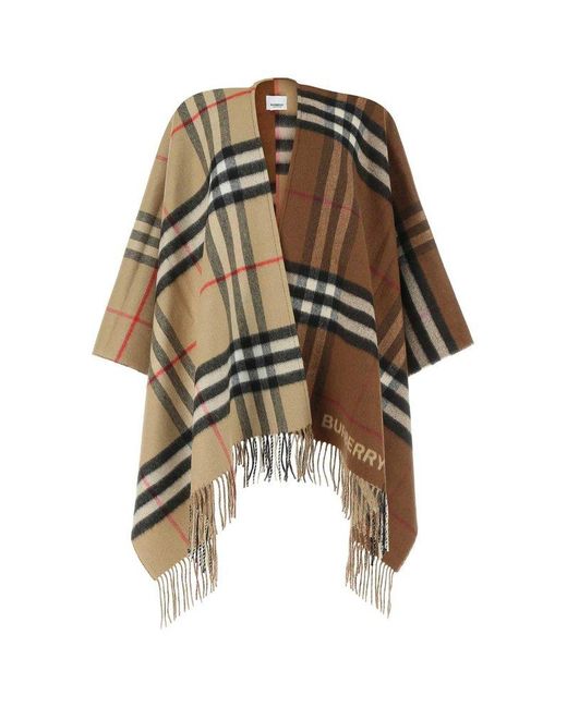 Burberry Brown Contrast Check Wool Cashmere Cape