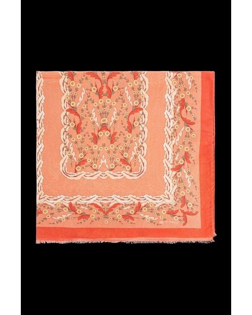 Etro Black Floral Motif Frayed Edge Scarf