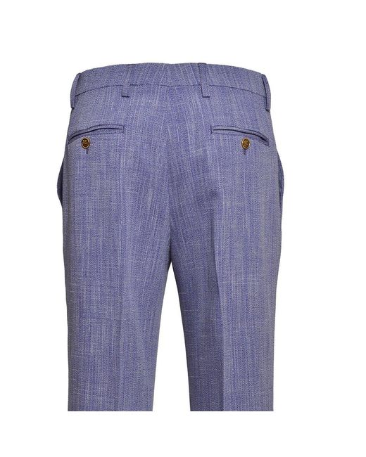 Etro Blue Slub-texture Straight-leg Tailored Trousers