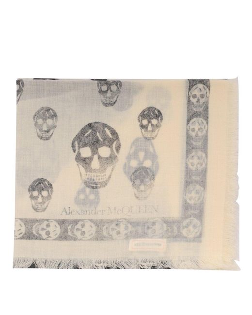 Alexander McQueen Black Skull Printed Frayed-edge Scarf