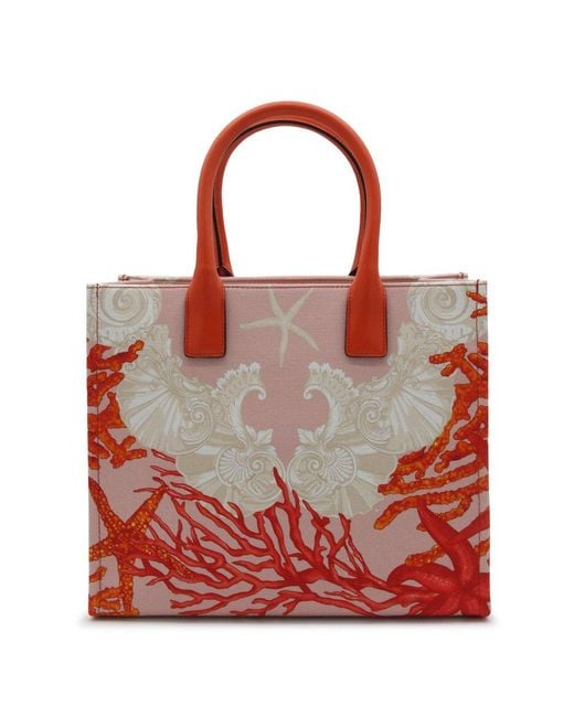 Versace Red And Cotton Tote Bag