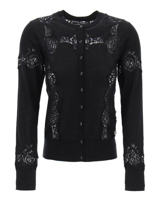 Dolce & Gabbana Black Lace-Insert Cardigan With Eight