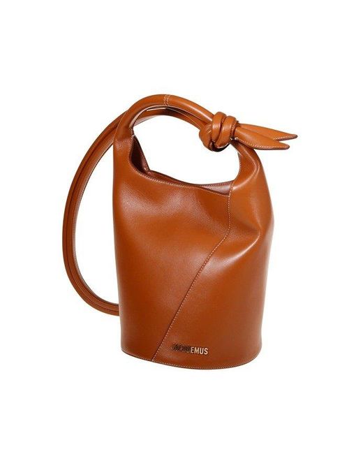 Jacquemus Brown Logo Plaque Knot-detailed Top Handle Bag