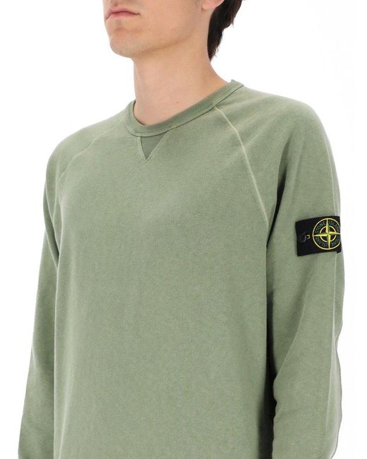 Stone Island Green Logo Patch Crewneck Sweatshirt for men