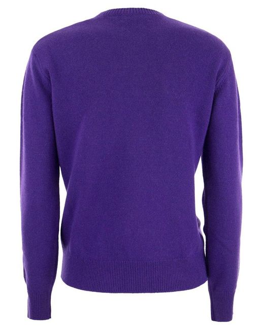 Mc2 Saint Barth Blue Wool And Cashmere Blend Jumper With Dangerous Embroidery