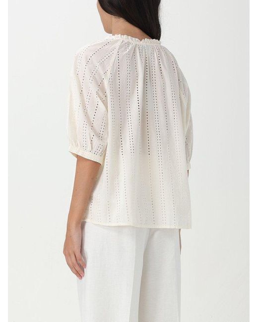 Woolrich White Embroidered Short-sleeved Blouse