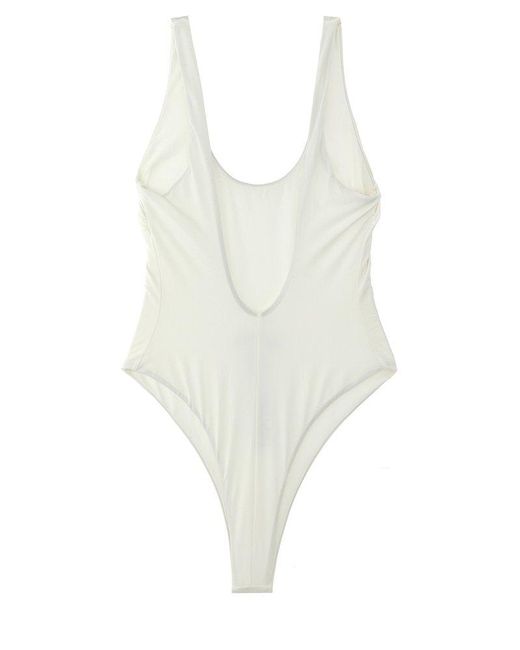 Elisabetta Franchi White Rhinestone Logo One-piece Swimsuit Beachwear