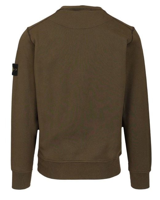 Stone Island Green Cotton Crewneck Sweater Sweatshirts for men