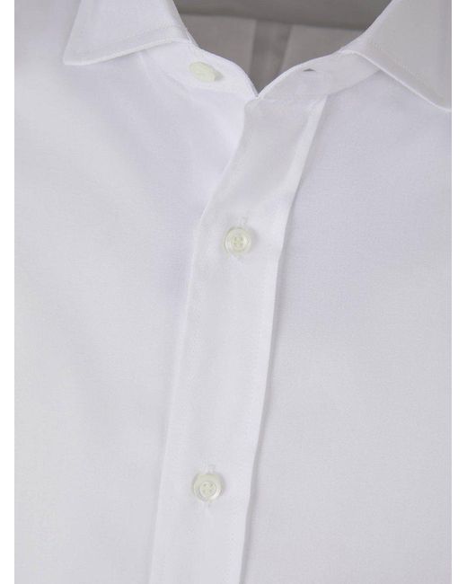 Brunello Cucinelli White Plain Cotton Shirt for men