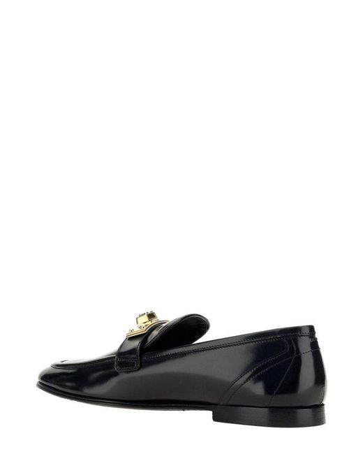 Dolce & Gabbana Black Logo-plaque Slip-on Loafers for men