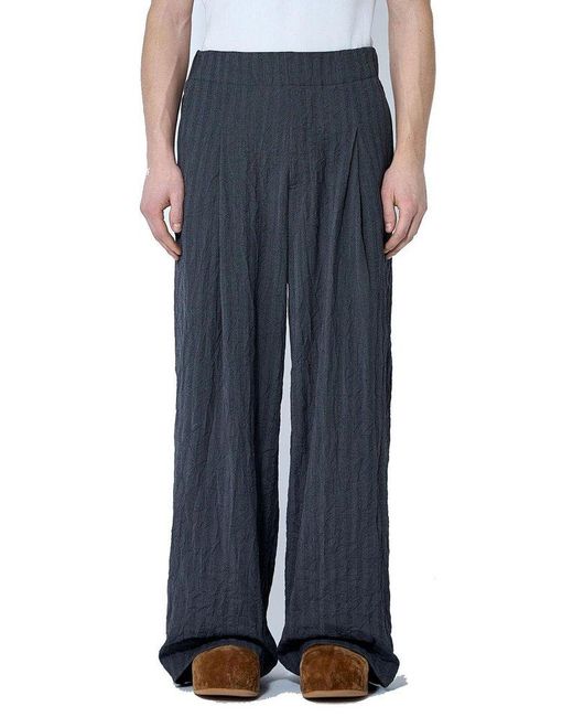 Dries Van Noten Blue Elasticated Waistband Pleated Wide-Leg Trousers for men