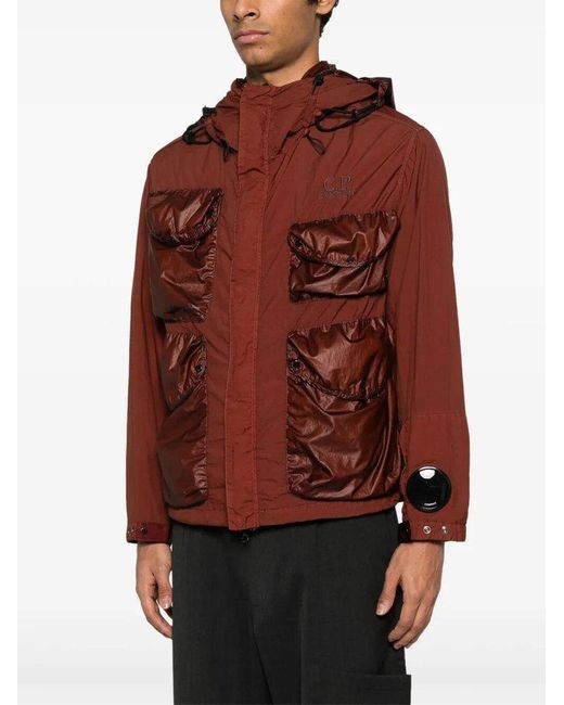 C P Company Red Goggle Hooded Jacket for men