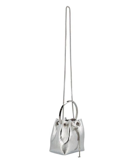 Jimmy Choo White Bon Bon Drawstring Tote Bag